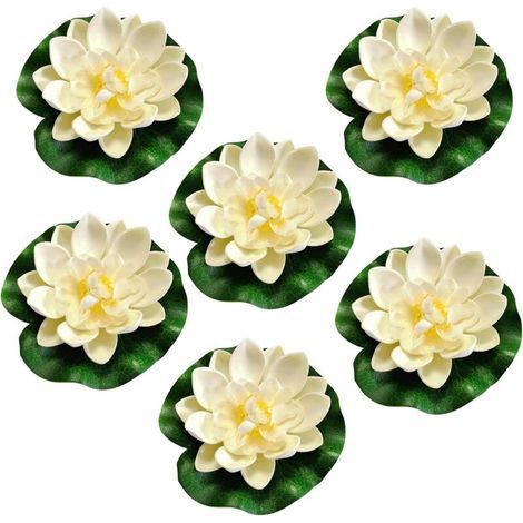 Set of 6 floating flowers, lotus water lily, artificial water lilies, water lily flower decoration, foam water lily, floating water lily, lotus flower for aquarium, patio, garden, etc. (1/4)
