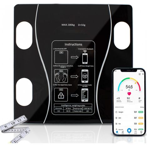 Bilancia Pesapersone Digitale Max 180 Kg in Vetro con App Bluetooth Nero (1/4)