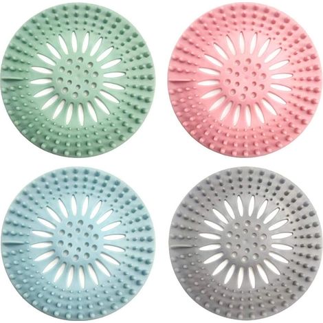 Filtres d'évier en silicone (4 pièces), bonde de sol anti-obstruction, couvercle de bonde de douche, collecteur de cheveux de douche, 4 couleurs (rond)