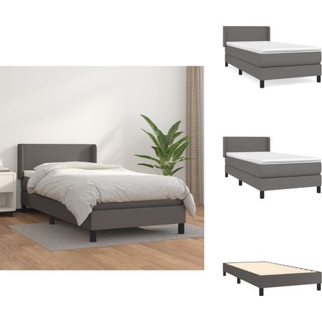 Boxspringbett mit Matratze Grau 90x190 cm Kunstleder - Boxspringbett - Doppelbett - Bettrahmen - Kunstlederbett - Schlafsofa (1/5)