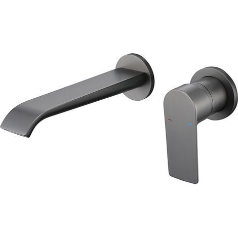 Robinet mural encastré en cuivre complet pour lavabo avec mélangeur eau chaude et froide noir carbone + Modèle intégré complet en cuivre - (1/2)