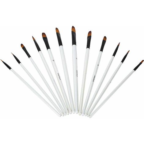 Ensemble de 12 pinceaux à peinture, tige blanche nacrée, outil de dessin aquarelle en propène (pointe filbert)