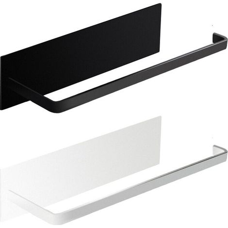 [NON UTILIZZATO] Portarotolo di carta da cucina nero da 26 cm, portarotolo di carta da cucina a parete, senza foratura, portarotolo da cucina in metallo, distributore di carta da cucina autoadesivo, 2