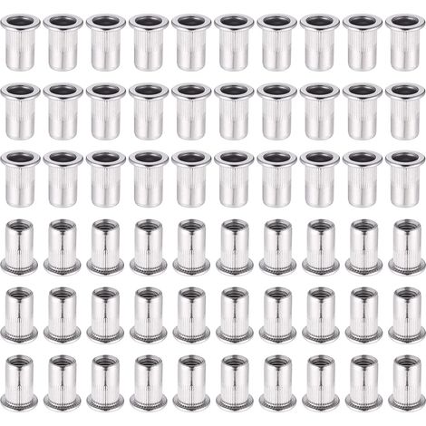 60 Pièces 304 Ecrou a Sertir M6 en Acier Inoxydable Tête Plate Ecrou Aveugle Rivet Fileté Ecrou a Rivet pour pince à insert fileté Silver (1/5)