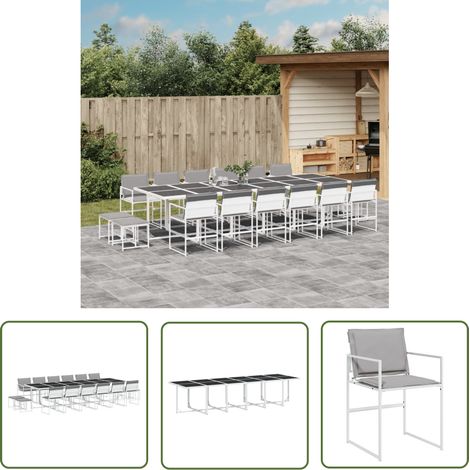 The Living Store 17-tlg. Garten-Essgruppe mit Kissen Weiß Textilene - Gartenmöbel - Essgruppe - Gartenset - Terrasse Möblierung - Gartentisch (1/5)