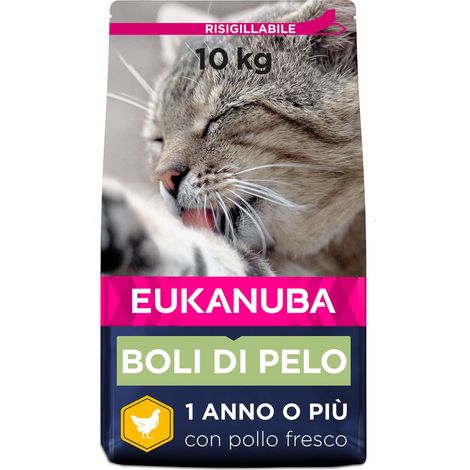 Eukanuba Hairball Control Alimento Secco per Gatti Adulti e Anziani, Ricca di Pollo Fresco, 10 kg (1/5)