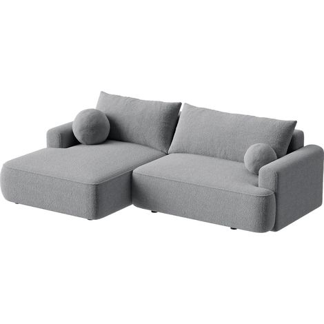 ANAIS - Canapé d'angle convertible en tissu bouclette gris - Angle gauche (1/5)