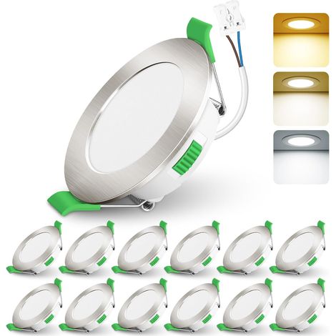 Lot de 12 Spot LED Encastrable,55-68mm Découpe pour Cuisine,Nickel  AC 220-240V,4W 310LM Dimmable,3000K 4000K 6500K Réglable,IP44 étanche Led Spots pour Salle de Bain,Salon (1/5)