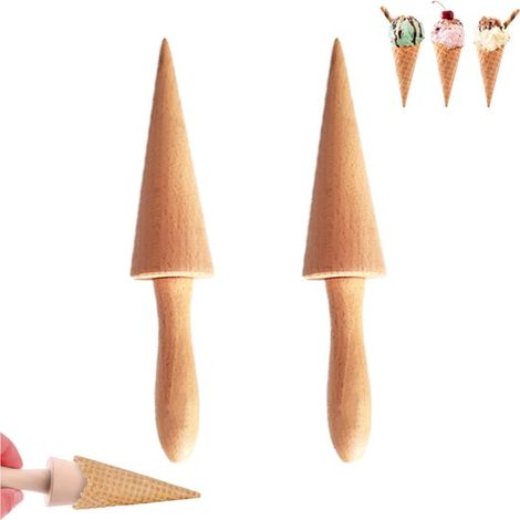 2 piezas, Molde para cono de helado, Color madera natural, Molde para conos de helado tipo waffle, Molde para conos de helado y waffle (1/5)