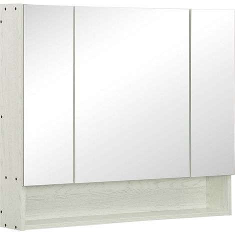 ARMADIETTO A SPECCHIO PER BAGNO CON RIPIANI REGOLABILI 3 PORTE 90X15X75CM (1/5)