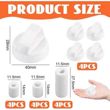 4-Piece Universal Cooker Knob Set, with Three Different Size Adapters, for All Brands of Ovens and Cookers (White) (1/4)