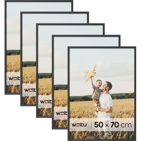 WOLTU 5 marcos de fotos de madera maciza para mesa o pared, 50x70 cm, Negro (1/5)