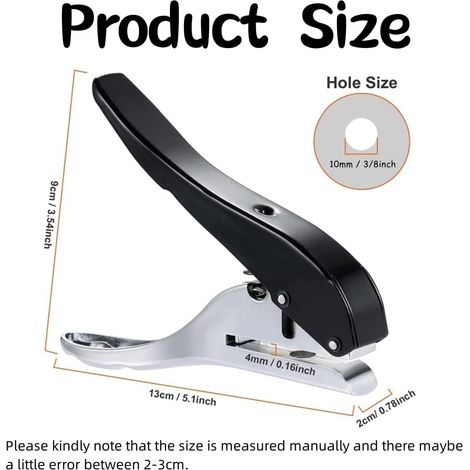 Portable 10mm round metal hole punch for kraft paper, banknotes, black (with 3.0mm x 2 countersunk drill bits)