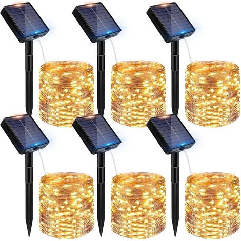 Lot de 3 Guirlande Solaire Exterieur, 3x12M 120 LED Golaire Extérieur IP65 Étanche, 8 Modes Guirlande Lumineuse Exterieure Solaire pour Jardin Terrasse Noël Mariage Fête, Blanc Chaud