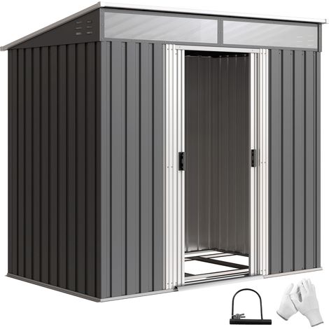 Abri de jardin porte Attrezzi avec 4 fenêtres et 2 Ganci, en Acciaio Zincato, 195x122x181,5 cm, gris (1/5)