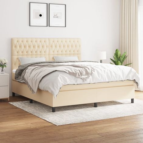 Boxspringbett mit Matratze Creme 180x200 cm Stoff (1/5)