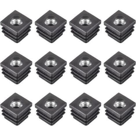 12Pcs Inserts pour Carré Tubes avec M8 Fil, for 0.79"x0.79" OD Carré Tube, Carré Noir Plastique Bouchon Roulette Insert Chaise Embouts Meuble Pieds (1/5)