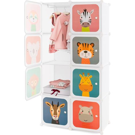 Costway – Armoire enfant modulable 8 cubes – Matériau PP inodore – Dimensions 75 x 35 x 145 cm – Charge 10 kg par cube – Motifs animaux décoratifs (1/5)