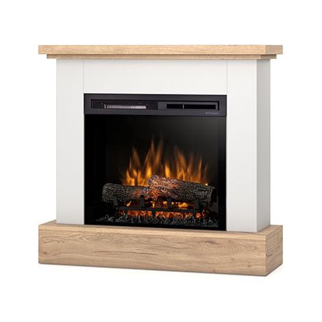 Camino Elettrico Riscaldante Da Pavimento Autoportante a LED - 23" - 92 x 86 x 29 - Bianco opaco / Rovere chiaro - YUKON (1/5)