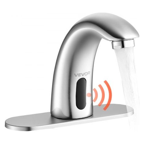 Grifo de Lavabo Automático sin Contacto, con Sensor, Níquel Cepillado, Cuello de Cisne, Manos Libres, Grifo a Pilas con Temperatura Fría/Caliente Ajustable, 160 x 45 x 125 mm, 7,6 L/min (1/5)