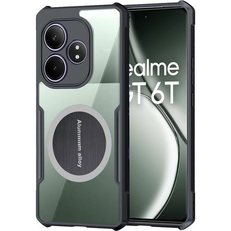 Funda para Realme GT 6 / 6T, con placa magnética, transparente / negra (1/5)