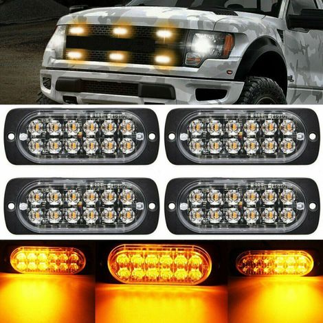 Juego de 4 barras de luces laterales intermitentes de color ámbar con 12 LED cada una, para luces de emergencia, luces estroboscópicas de posición y luces de remolque. (1/5)