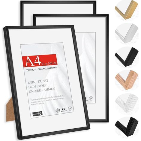 Bilderrahmen A4 3x Passepartout 15x21cm Alu Schwarz A4(21x29,7cm) 3x (1/5)
