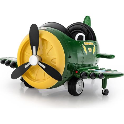 COSTWAY Kinder Elektroauto im Flugzeug-Look, Elektroflugzeug Aufsitz mit Fernsteuerung, Kinderfahrzeug mit Joysticks & Tragflächen & Propeller, Elektroauto für Kinder ab 3 Jahren Grün + Gelb (1/5)