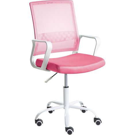 Office Chair Pink Mesh Fabric Upholstery Adjustable Height Swivel Desk Computer Home Office EASE
