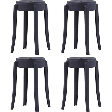 vidaXL Tabourets empilables lot de 4 noir plastique (1/5)