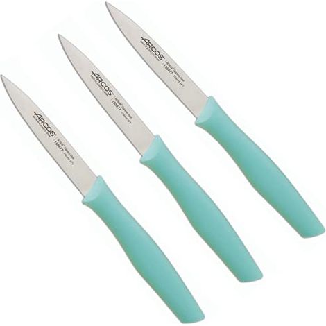 ARCOS Nova Set di 3 Coltelli Mondatori da 100millimetri per Sbucciare Frutta e Verdura Coltelli da Sbucciatura in Acciaio Inossidabile e Manico in Polipropilene Colore Menta (1/4)