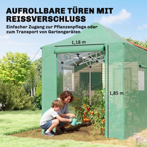 Serre tunnel pliable 200x300x270 cm, abri de jardin en film plastique avec toit à double pente, portes et fenêtres à fermeture éclair (1/5)