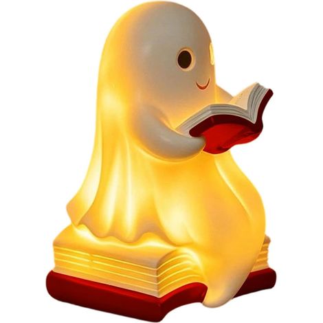 CCYKXAHalloween Ghost Light Cute Warm LED Resin Lamp,Decorative Lighted Ghost Statue for Seasonal Display,Battery Powered Tabletop Accent Decor for Bedroom (1/5)