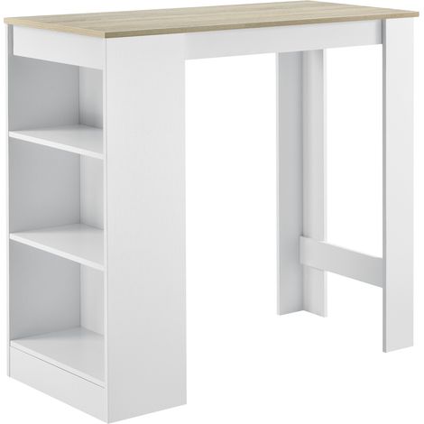 Bartisch Kouvola mit 3 Fächern 110x50x103 cm Weiß/Eiche-Optik [en.casa] (1/5)