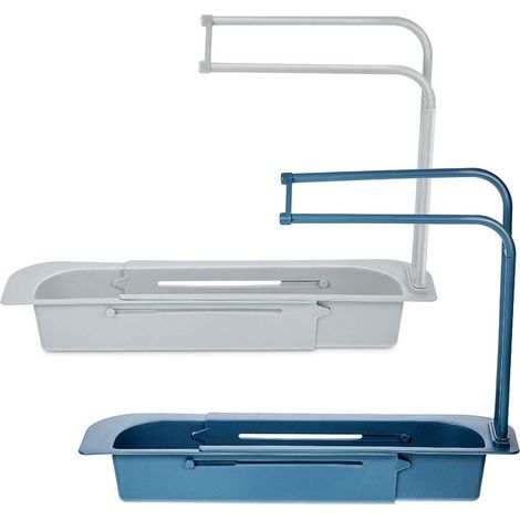 Lot de 2 supports télescopiques pour évier, avec panier d'égouttage extensible, porte-éponge et support pour bac à égoutter.-AquaForge (1/5)