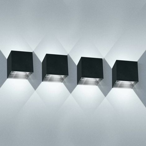 Paquete de 4 luces LED de pared para interior de 12 W, impermeables, IP65, modernas, con haz angular, blanco frío 6000 K, para sala de estar y dormitorio (negro) (1/4)
