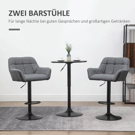 Lot de 2 tabourets de bar vintage, hauteur ajustable, revêtement similicuir effet lin, coloris gris et noir (1/4)