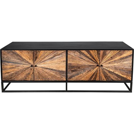 Buffet RAOKA 180 cm en madera maciza de mango y teca – Motivo solar tallado (1/5)