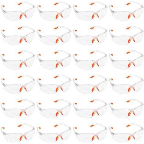 Lunettes de Protection Transparentes - Lot 24x Lunette de Protection Travail Bricolage Chantier Chimie Lycee - Surlunettes Verres Plastique Pont-de-Nez et Embouts Caoutchouc (1/4)