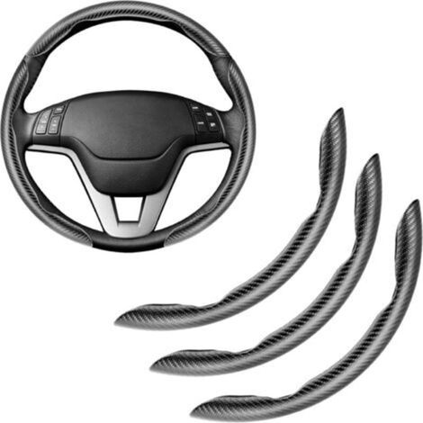 Housse De Volant De Voiture en Cuir De Fibre De Carbone, 3 Pièces Volant Segmentée Respirant Antidérapant Couvre Volant Voiture, pour La Plupart des Voitures, Camions Et SUV (1/5)