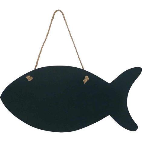 Plaque mémo ardoise en bois noir en forme de poisson 32 cm (1/2)