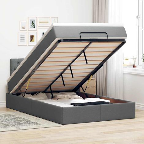 Ottoman-Bett mit Matratze Dunkelgrau 120x200 cm Stoff
