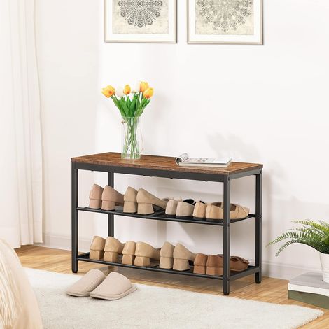 Shoe Rack, 3-Tier Shoe Bench with 2 Mesh Shelves, Shoe Storage Bench with Seat, for Entryway, Hallway, Living Room, Small Space, Easy Assembly, Rustic Brown EBF75HX01,HOOBRO (1/5)