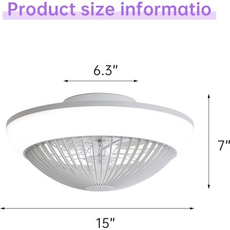 15" Deckenventilator mit RGB-LED Licht, App-Steuerung – 7FABS transparente Flügel, lautlos, 3-Farben + RGB-Wechsel, dimmbar, Timer (1/2/4h)