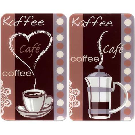 Wenko 2521492500 Coprifornelli in vetroceramica con stampa caffè – Set 2 pezzi, per tutti i tipi di piani di cottura, Vetro, Multicolore