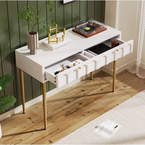 Schminktisch mit 2 Schubladen 76.5cm Höhe ,Kommode Schlafzimmer Highboard Weiss Sideboard Schubladenkommode Kommode für Schlafzimmer, Creme-Weiß -H76.5/B100/T45 cm (1/5)