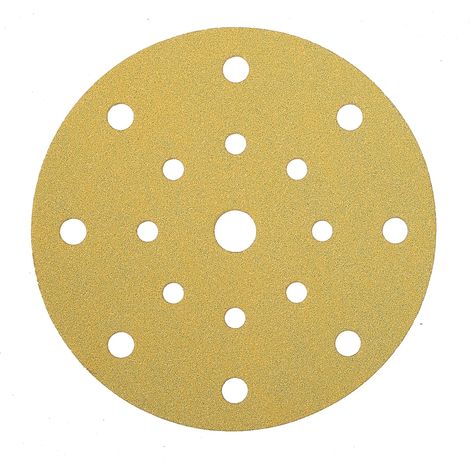 Mirka Gold Carta abrasiva universale Ø 150 mm a strappo 17 fori/grana P150, 100 pezzi/Per levigare intonaco, stucco, truciolato, legno, vernice (1/2)