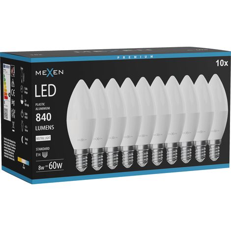 Mexen Nova 10x Ampoule LED E14, C37, 8W, Neutre - 4000K, 840 lm - L102-E14-0840-01x10 (1/3)