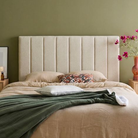 Tête de lit pour lit double 140cm revêtement tissu beige - Cole 150cm
