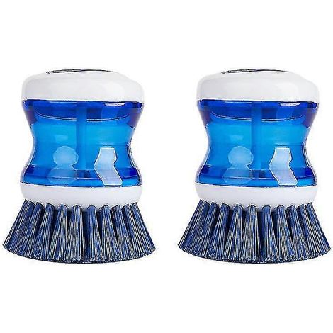 Brosse à main distributeur de savon, brosse de cuisine pour la vaisselle, les casseroles, les poêles et les éviers, lot de 2 (1/5)